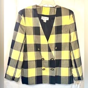 VTG Vanessa Leigh Women’s Suit Blazer Jacket Size 8 Yellow/Navy Check Plaid NWT